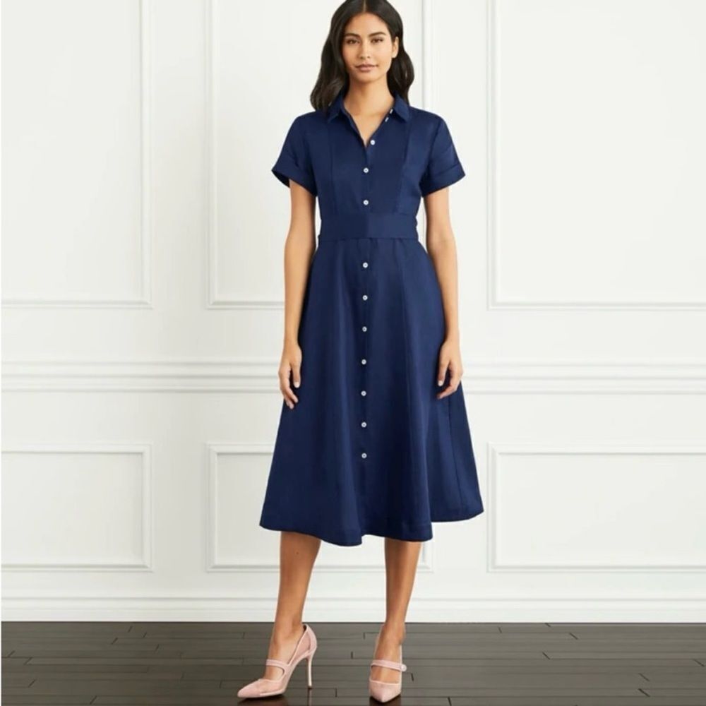 Hill House Navy Button-Front Midi Dress